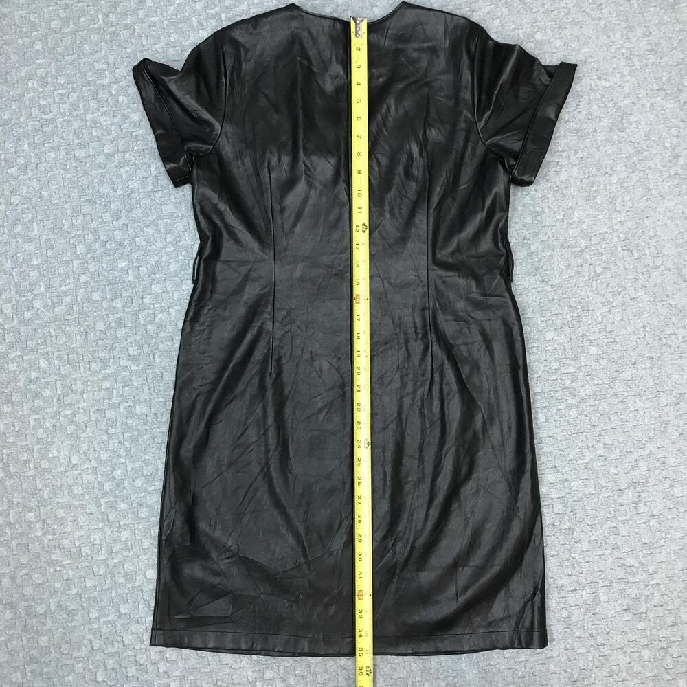 Faux Leather Dress Womens Medium Short Sleeve Button Front Pockets Edgy Modern - Picture 9 of 16
